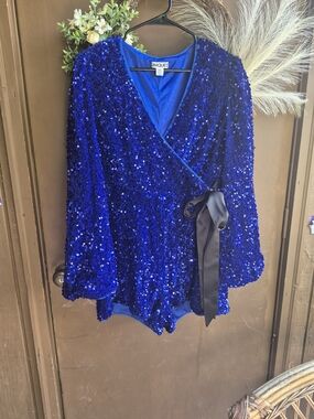 Nique Electric Blue Sequin Wrap Romper